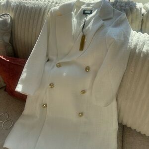 Double-Breasted White Women's Coat with Gold Buttons